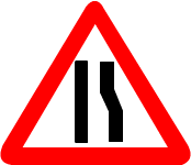 Reduced carriageway ahead (A)
