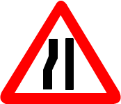 Reduced carriageway ahead (B)